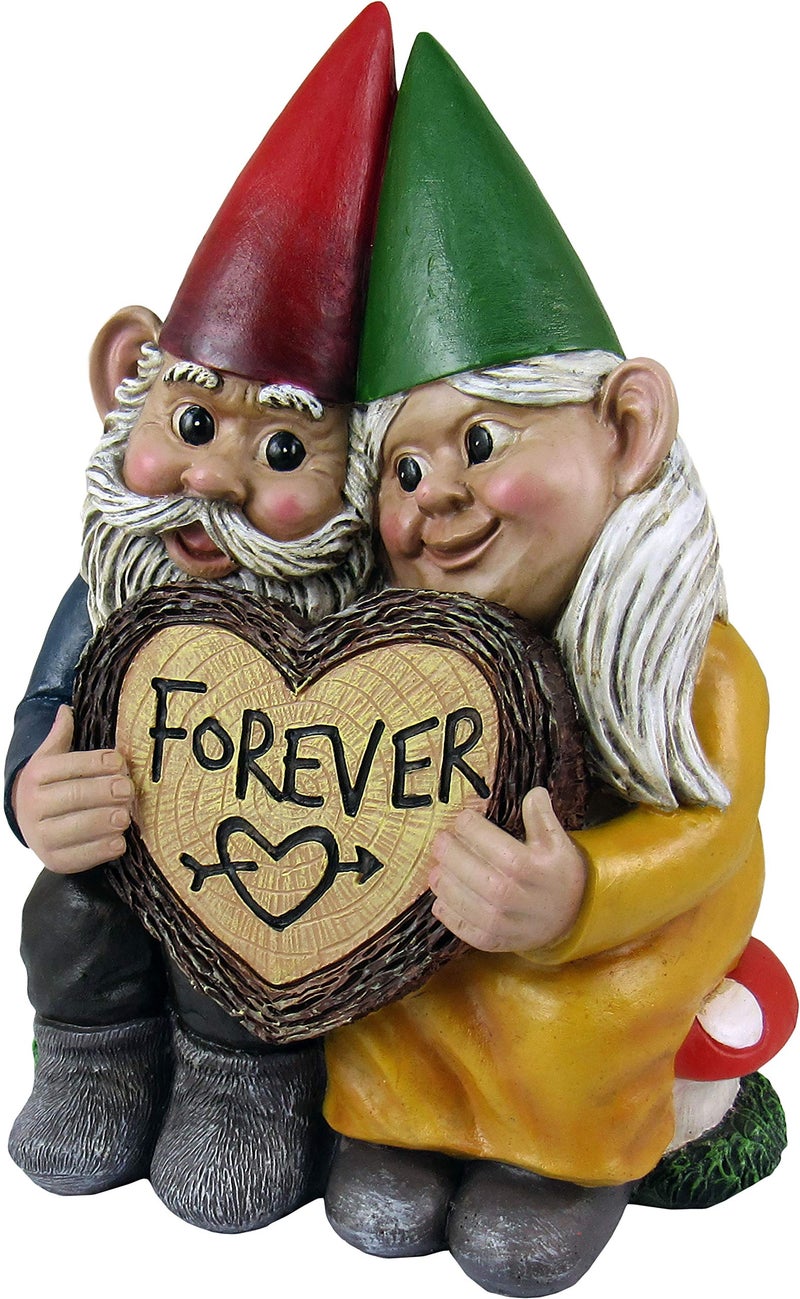 DWK World of Wonders Gnome & Forever - Adorable Hand-Painted Gnome Couple in Love with Heart-Shaped Forever Wood Slice Indoor Outdoor Figurine Cute Romantic Home Garden Patio Lawn Accent, 6.5-inch - Image 3